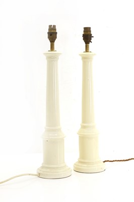 Lot 474 - A pair of ceramic column table lamps