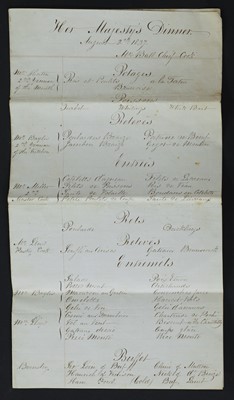 Lot 79 - A Manuscript Menu for 'Her Majesty's Dinner, August 2nd 1837'.