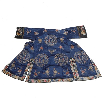 Lot 63 - A Chinese ladies' blue silk embroidered summer robe