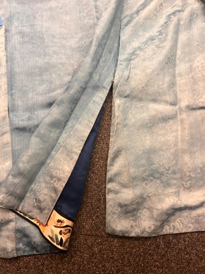 Lot 63 - A Chinese ladies' blue silk embroidered summer robe