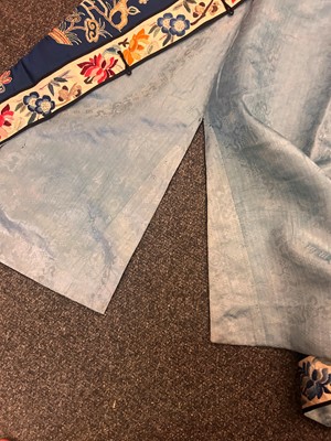 Lot 63 - A Chinese ladies' blue silk embroidered summer robe