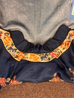 Lot 63 - A Chinese ladies' blue silk embroidered summer robe
