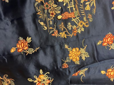 Lot 63 - A Chinese ladies' blue silk embroidered summer robe