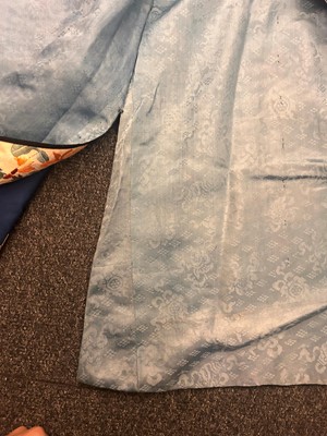 Lot 63 - A Chinese ladies' blue silk embroidered summer robe