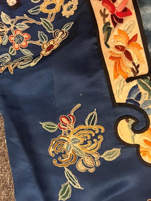 Lot 63 - A Chinese ladies' blue silk embroidered summer robe
