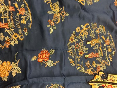 Lot 63 - A Chinese ladies' blue silk embroidered summer robe