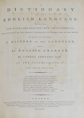 Lot 74 - 'A Dictionary of the English Language in which the Words are Deduced from their Originals'