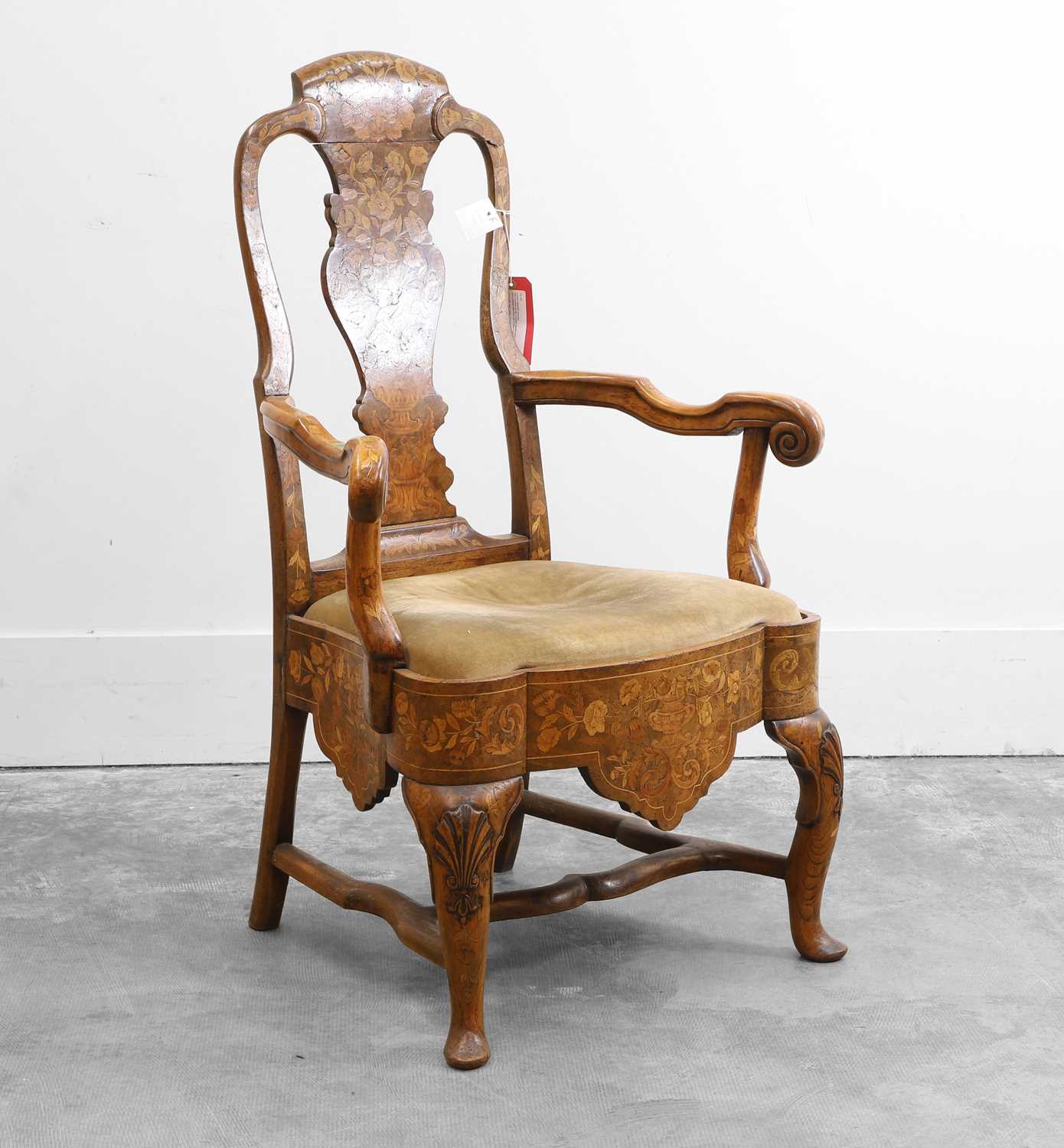 Lot 503 - A Dutch marquetry armchair