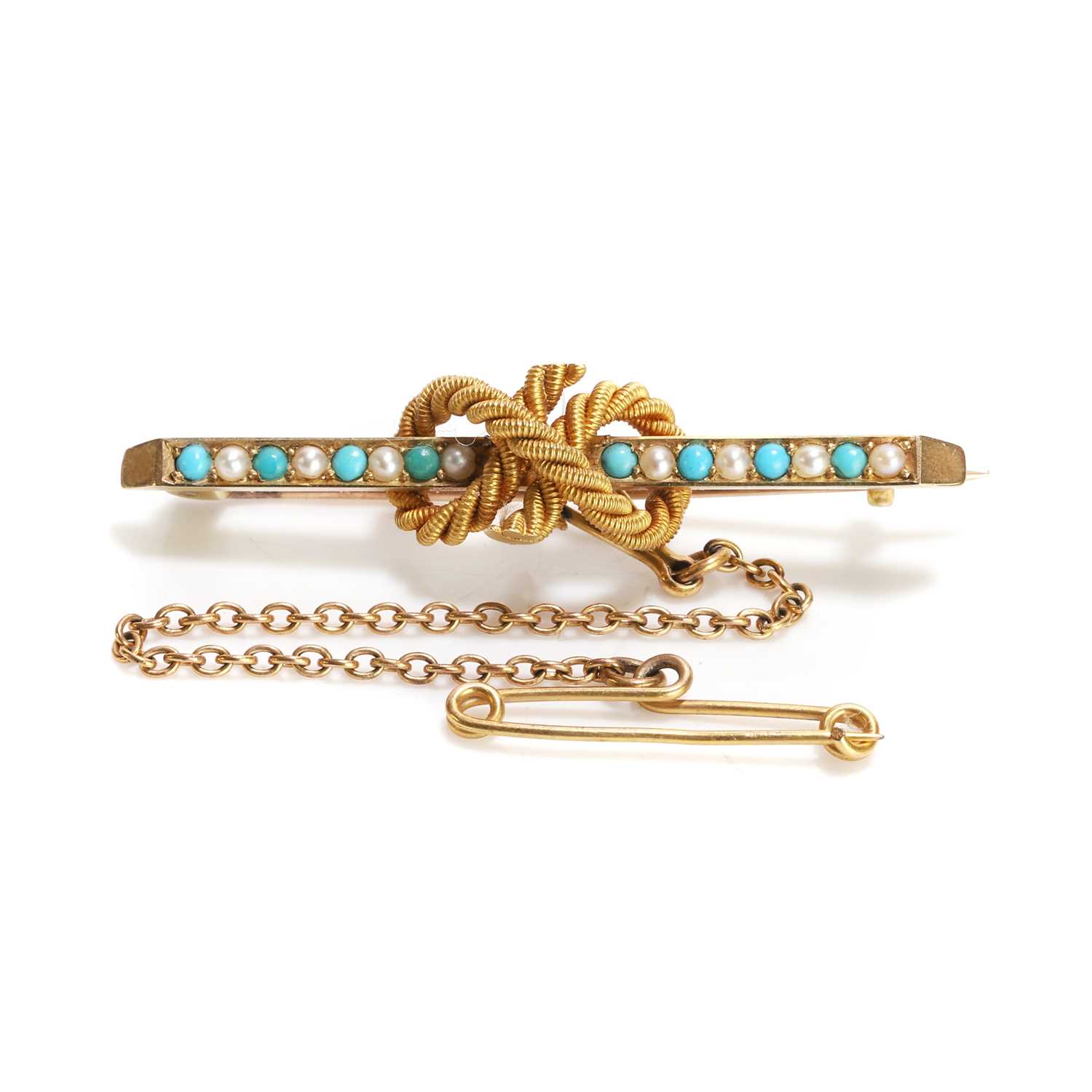 Lot 20 - A turquoise and split pearl bar brooch