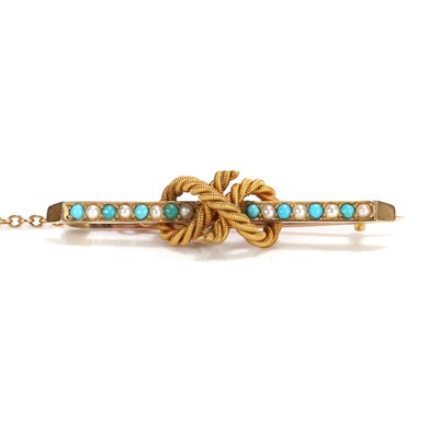 Lot 20 - A turquoise and split pearl bar brooch