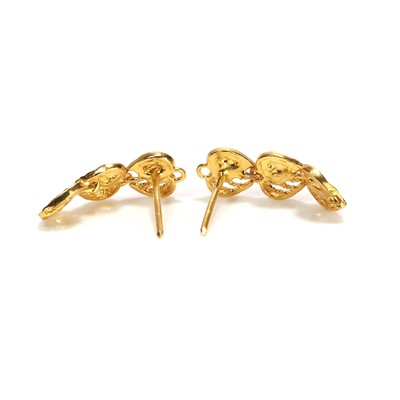 Lot 97 - A pair of heart shaped articulated drop earrings