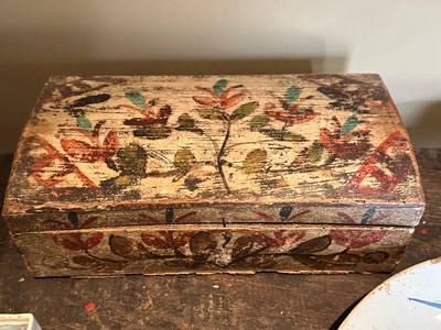 Lot 103 - A painted wooden dowry chest