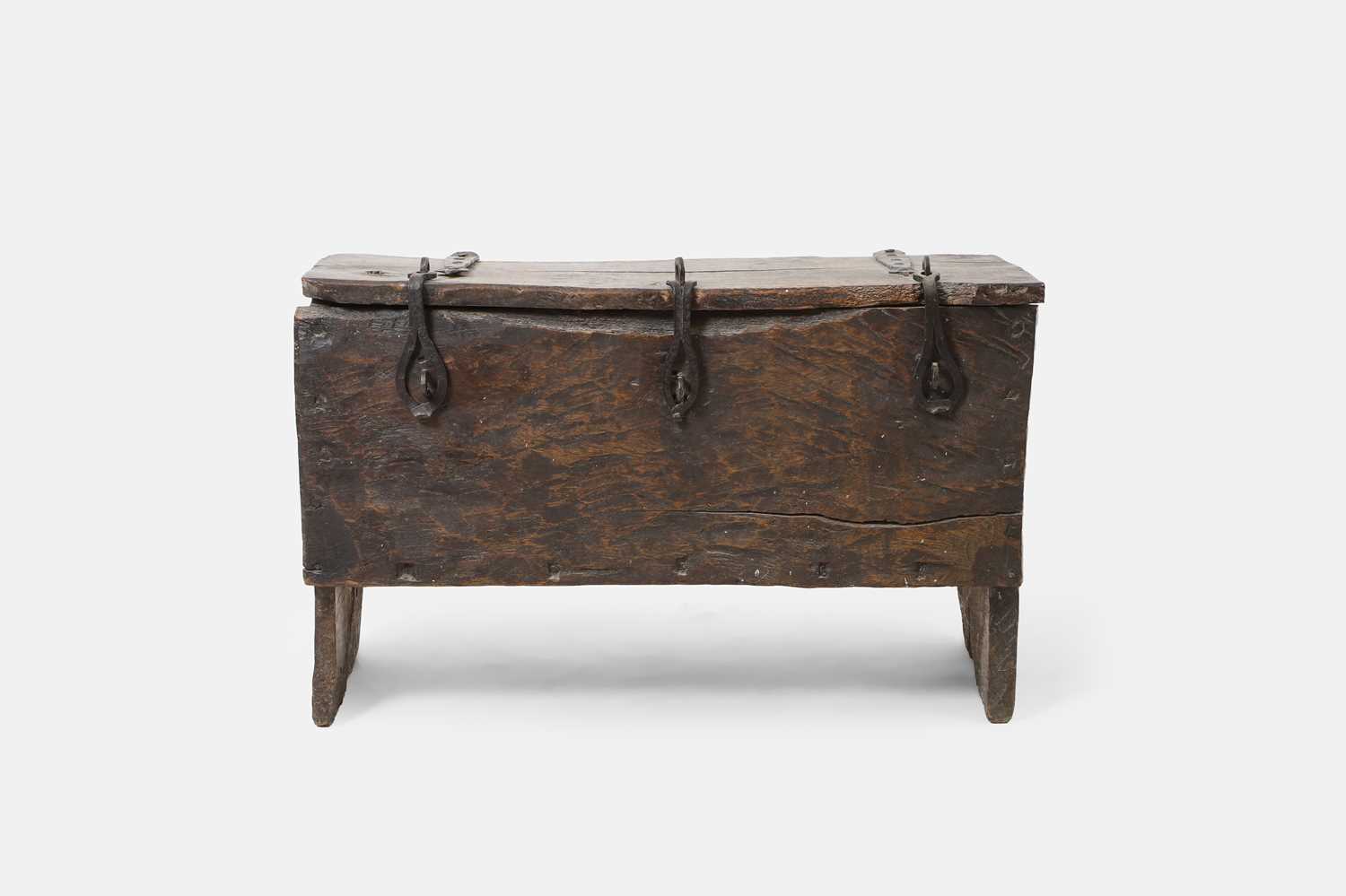Lot 109 - An iron-bound oak strong chest