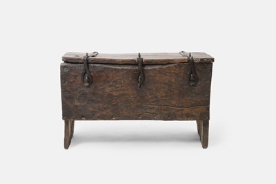 Lot 109 - An iron-bound oak strong chest