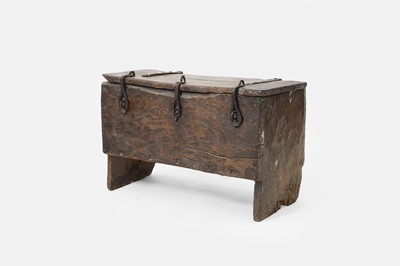 Lot 109 - An iron-bound oak strong chest