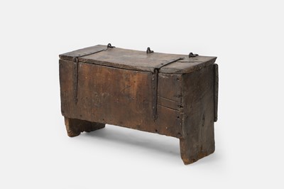 Lot 109 - An iron-bound oak strong chest