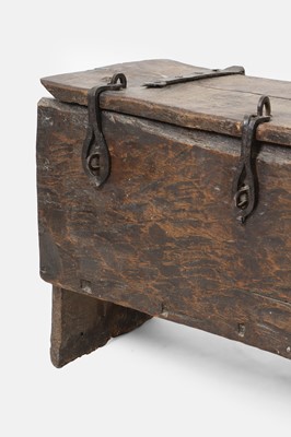 Lot 109 - An iron-bound oak strong chest