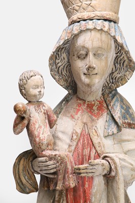 Lot A carved wooden figure group of the Madonna and Child