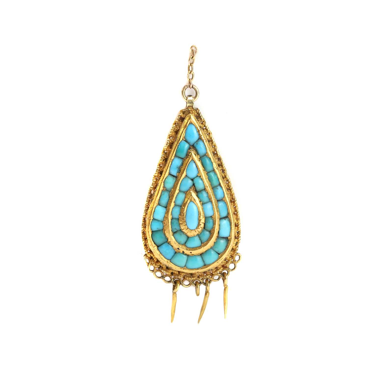 Lot 19 - An antique turquoise set drop