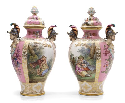 Lot 102 - A pair of Dresden porcelain vases and covers