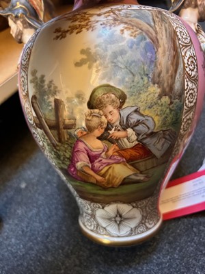 Lot 102 - A pair of Dresden porcelain vases and covers