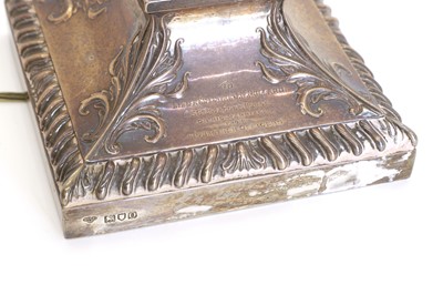 Lot 10 - A silver Corinthian column oil lamp