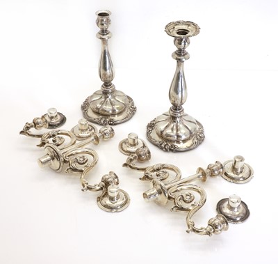Lot 7 - A pair of Dutch .833 standard silver three-light candelabra