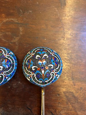 Lot 23 - A pair of Russian cloisonné and silver spoons
