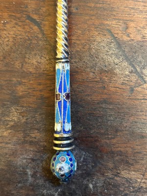 Lot 23 - A pair of Russian cloisonné and silver spoons