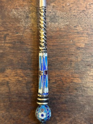 Lot 23 - A pair of Russian cloisonné and silver spoons