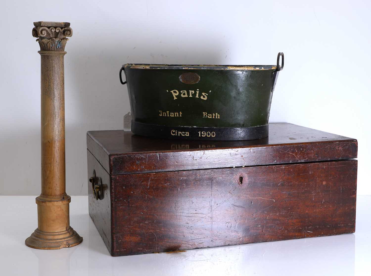Lot 313 - A small green painted toleware bath