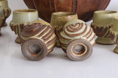 Lot 105 - A Bernard Rooke stoneware punch bowl and goblets