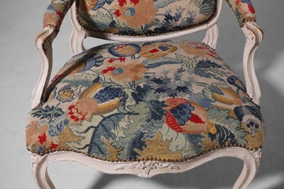 Lot 558 - A set of six Louis XV grey painted fauteuils