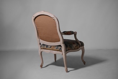 Lot 558 - A set of six Louis XV grey painted fauteuils