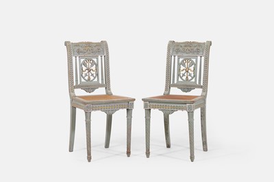 Lot 568 - A pair of Louis XVI green-painted side chairs