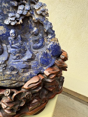 Lot 61 - A Chinese large lapis lazuli figural group
