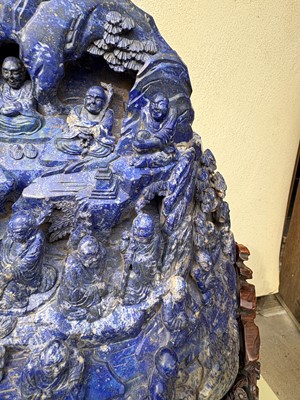 Lot 61 - A Chinese large lapis lazuli figural group