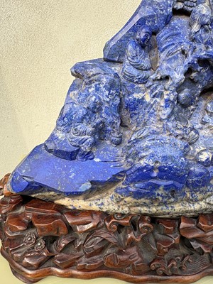 Lot 61 - A Chinese large lapis lazuli figural group