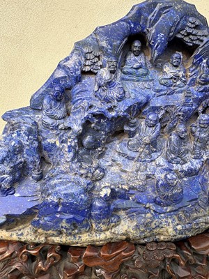 Lot 61 - A Chinese large lapis lazuli figural group