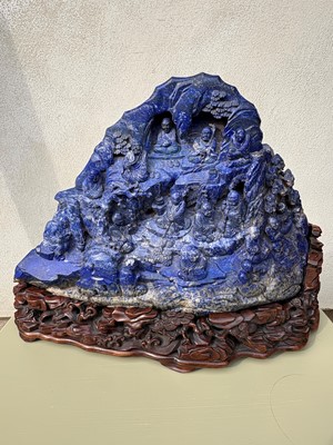 Lot 61 - A Chinese large lapis lazuli figural group