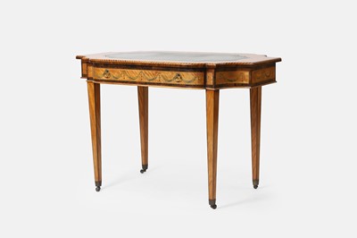Lot 578 - A George III-style satinwood, rosewood and marquetry writing table