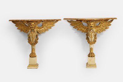 Lot 275 - A pair of baroque-style monopodia console tables