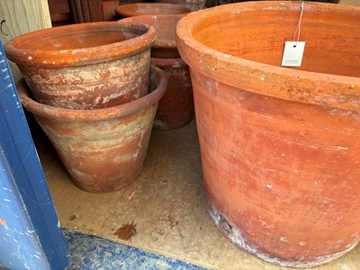 Lot 560 - Sixteen various unglazed terracotta garden pots, and a large conservatory pot