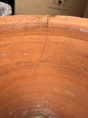 Lot 560 - Sixteen various unglazed terracotta garden pots, and a large conservatory pot