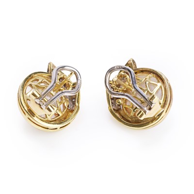 Lot 71 - A pair of Mabe pearl and diamond clip on earrings