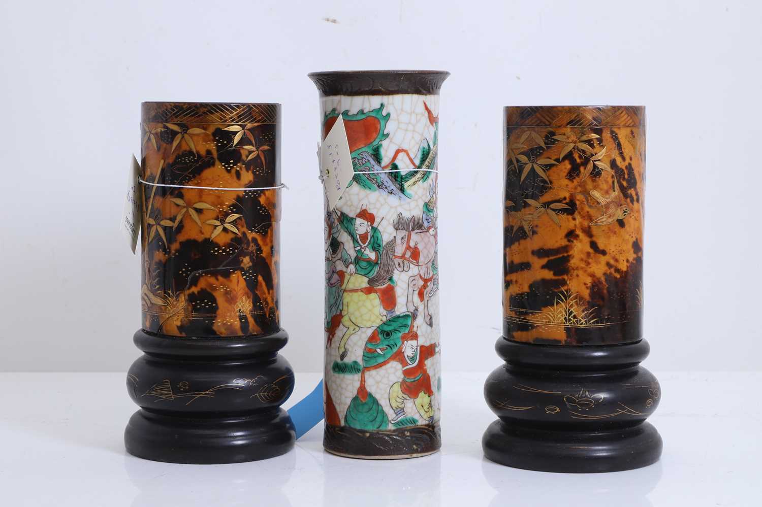 Lot 66 - A pair of tortoiseshell veneered vases
