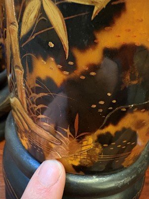 Lot 66 - A pair of tortoiseshell veneered vases