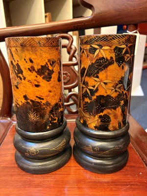Lot 66 - A pair of tortoiseshell veneered vases