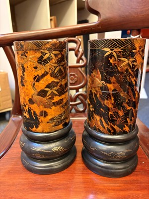 Lot 66 - A pair of tortoiseshell veneered vases