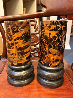Lot 66 - A pair of tortoiseshell veneered vases